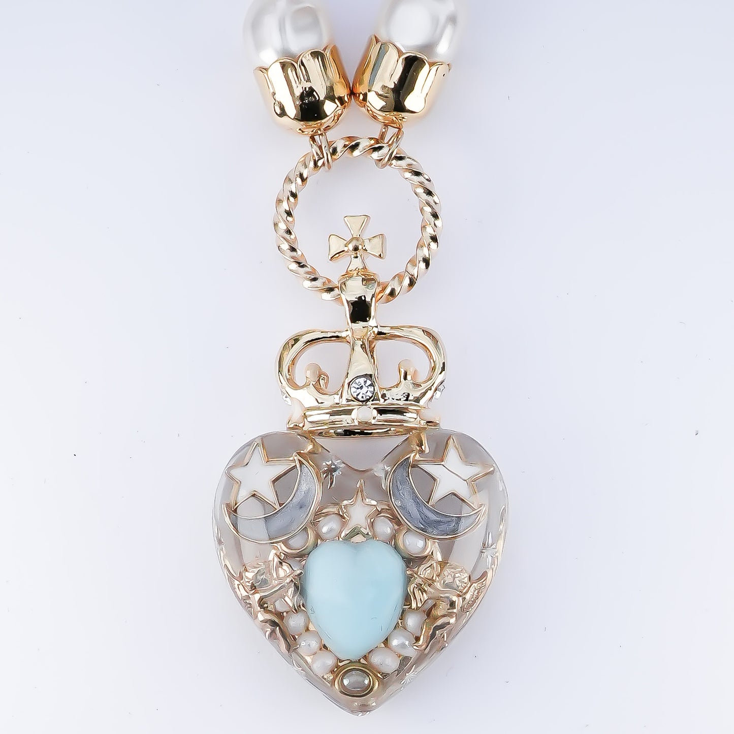 Crown Heart Majolica Pearl Necklace - Turquoise