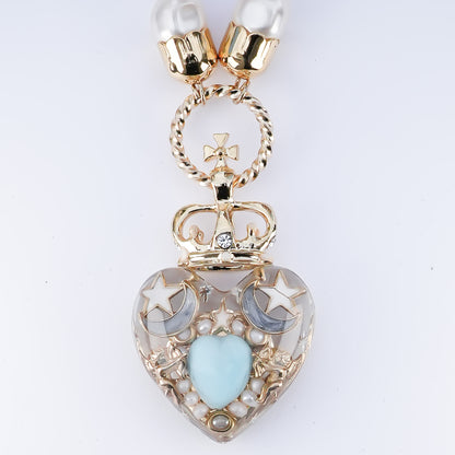 Crown Heart Majolica Pearl Necklace - Turquoise
