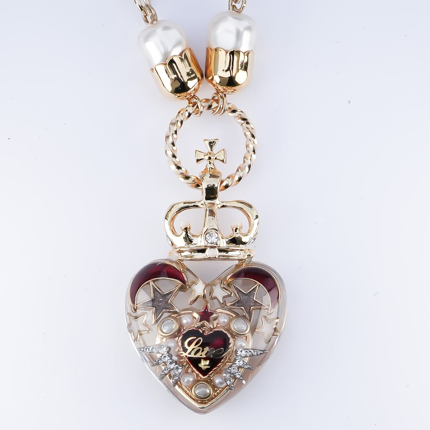Crown Heart Majolica Pearl Necklace - Red3
