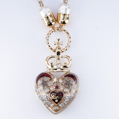 Crown Heart Majolica Pearl Necklace - Red3