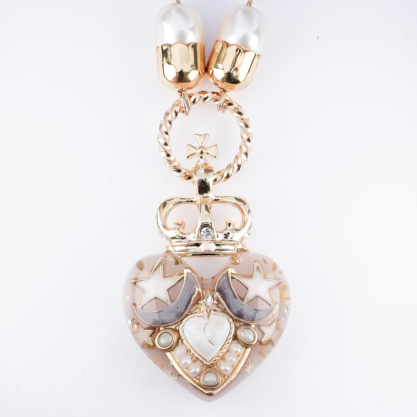 Crown Heart Majolica Pearl Necklace - Smoky White 2