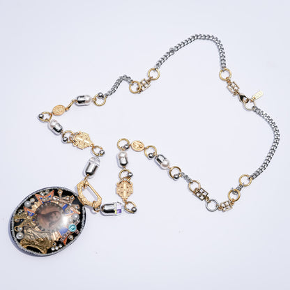 Antique Christ Medallion Necklace - Black × Brown