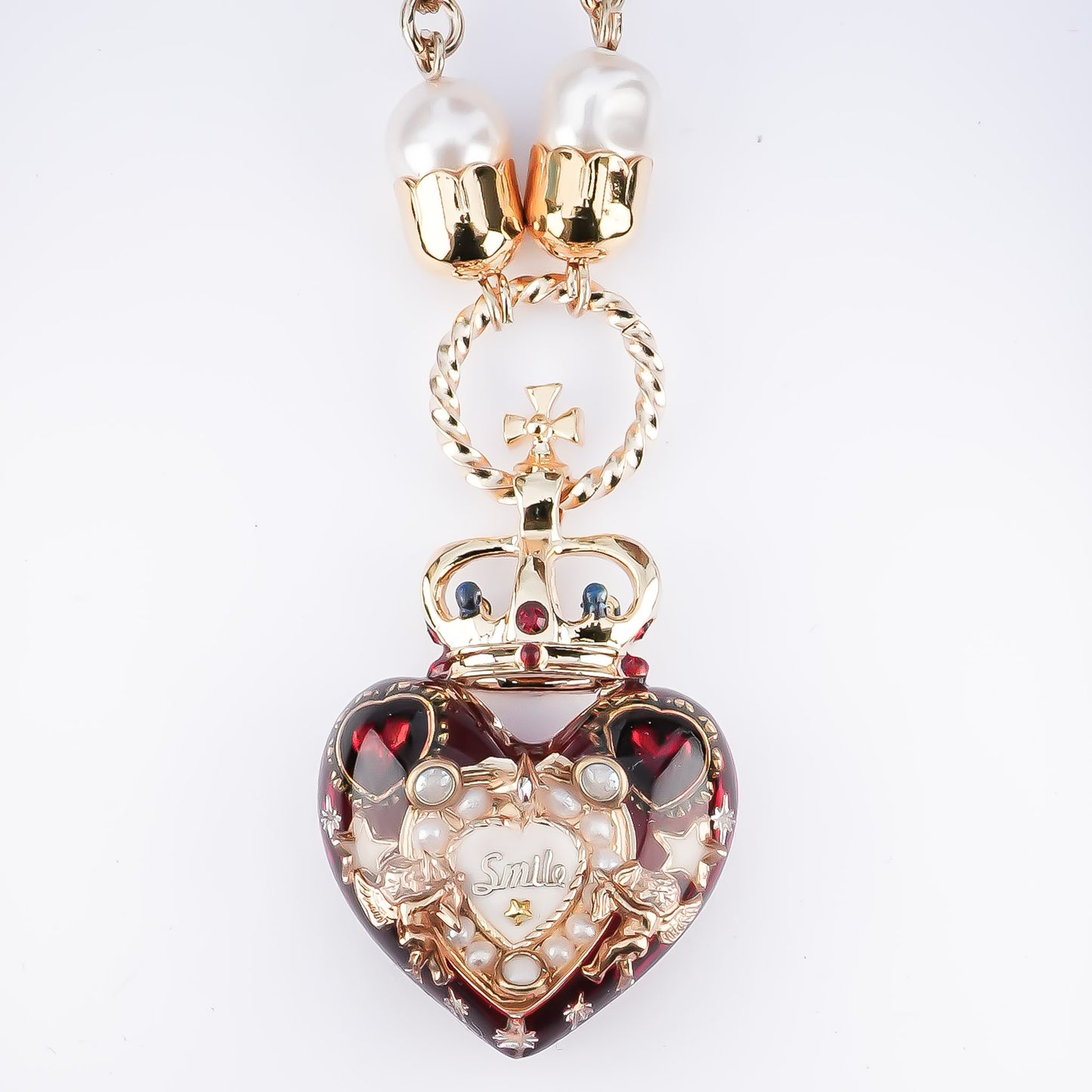 Crown Heart Majolica Pearl Necklace - Red1
