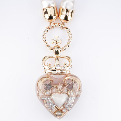 Crown Heart Majolica Pearl Necklace - Smoky White1