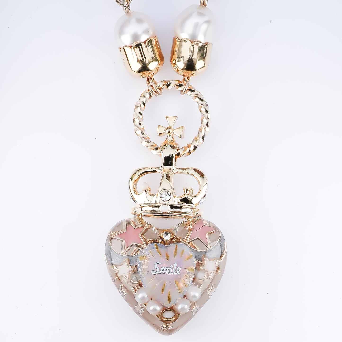 Crown Heart Majolica Pearl Necklace - Opal Pink