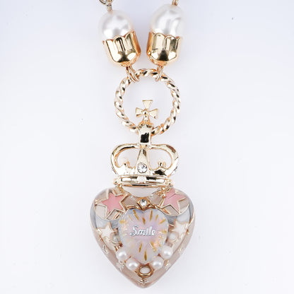 Crown Heart Majolica Pearl Necklace - Opal Pink