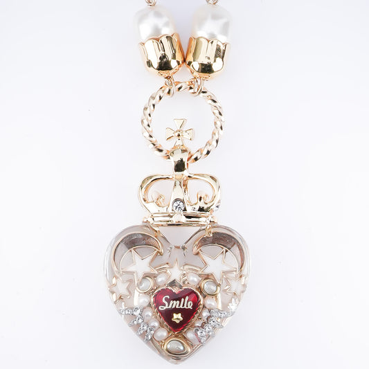 Crown Heart Majolica Pearl Necklace - Red2