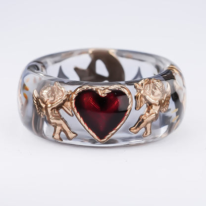 Cupid Heart Ring – Clear Dark Blue × Red Heart / #11