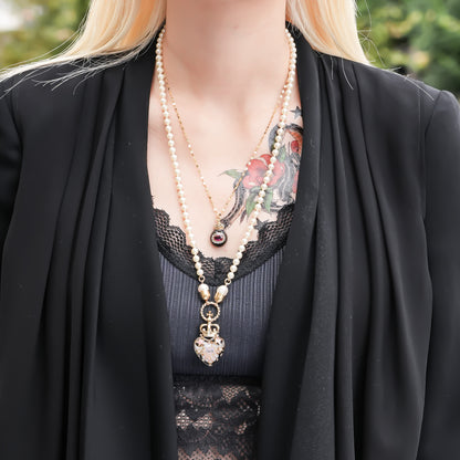 Crown Heart Majolica Pearl Necklace - Opal Pink