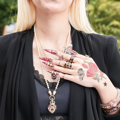 Crown Heart Majolica Pearl Necklace - Red3