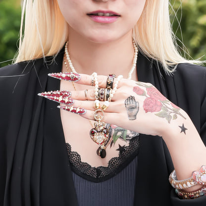 Crown Heart Majolica Pearl Necklace - Red1