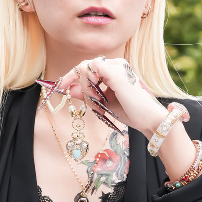 Crown Heart Majolica Pearl Necklace - Turquoise