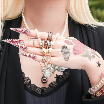 Crown Heart Majolica Pearl Necklace - Turquoise