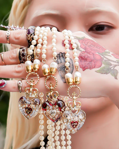 Crown Heart Majolica Pearl Necklace - Red2