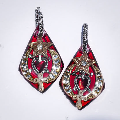 Sacred Heart Diamond Earrings - Red × Gold