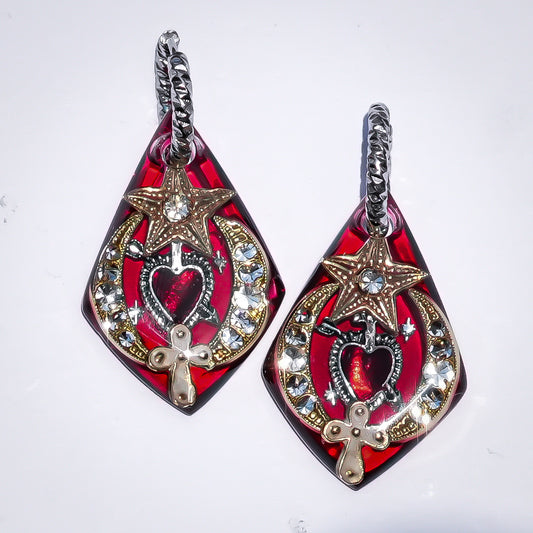 Sacred Heart Diamond Earrings - Red × Gold