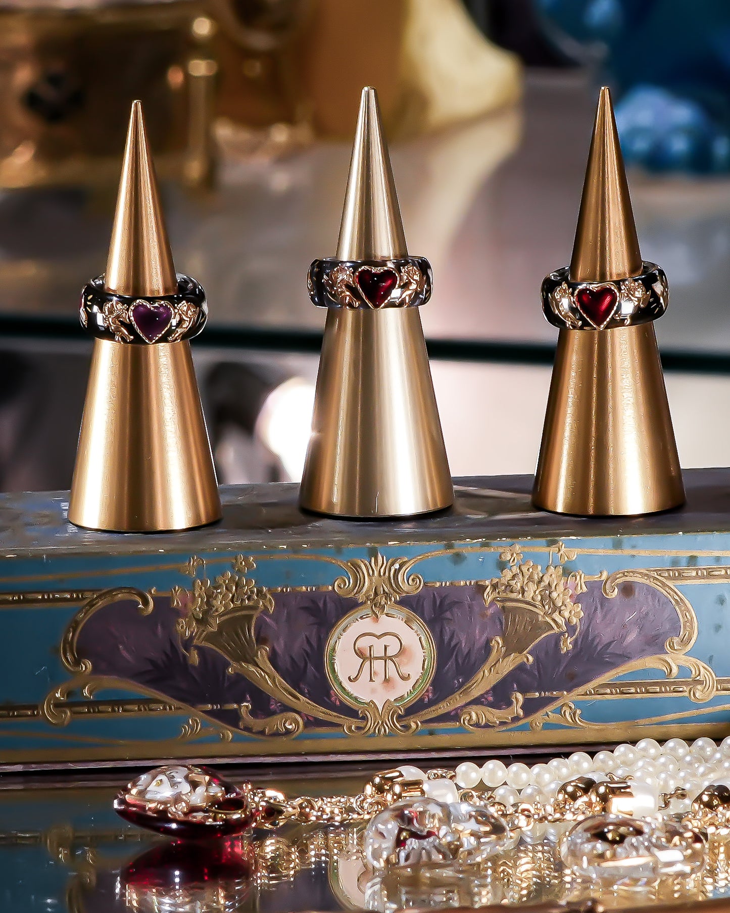 Cupid Heart Ring – Clear Dark Blue × Red Heart / #11