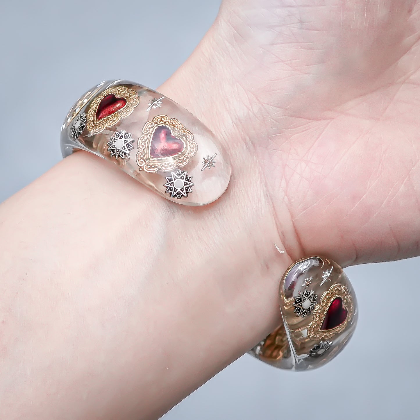 Opal Heart Bracelet - Clear × Pink