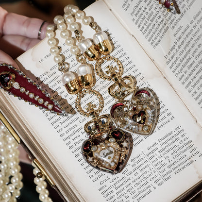 Crown Heart Majolica Pearl Necklace - Red3