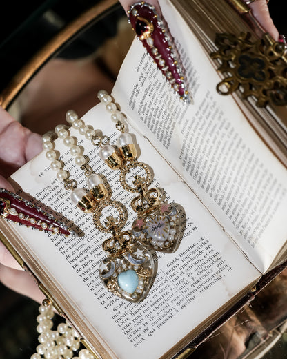 Crown Heart Majolica Pearl Necklace - Turquoise