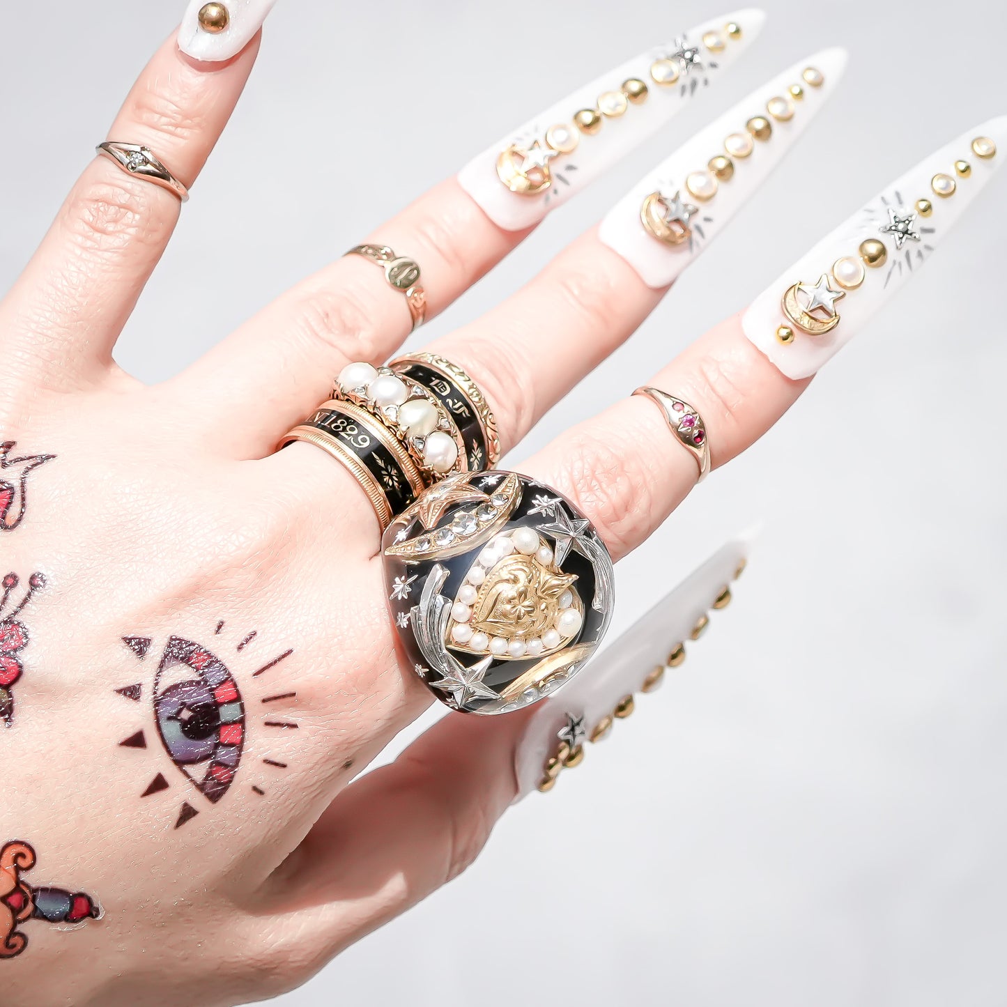 French Antique Heart Shooting Star Ring - Black × Gold / #12