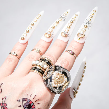 French Antique Heart Shooting Star Ring - Black × Gold / #12