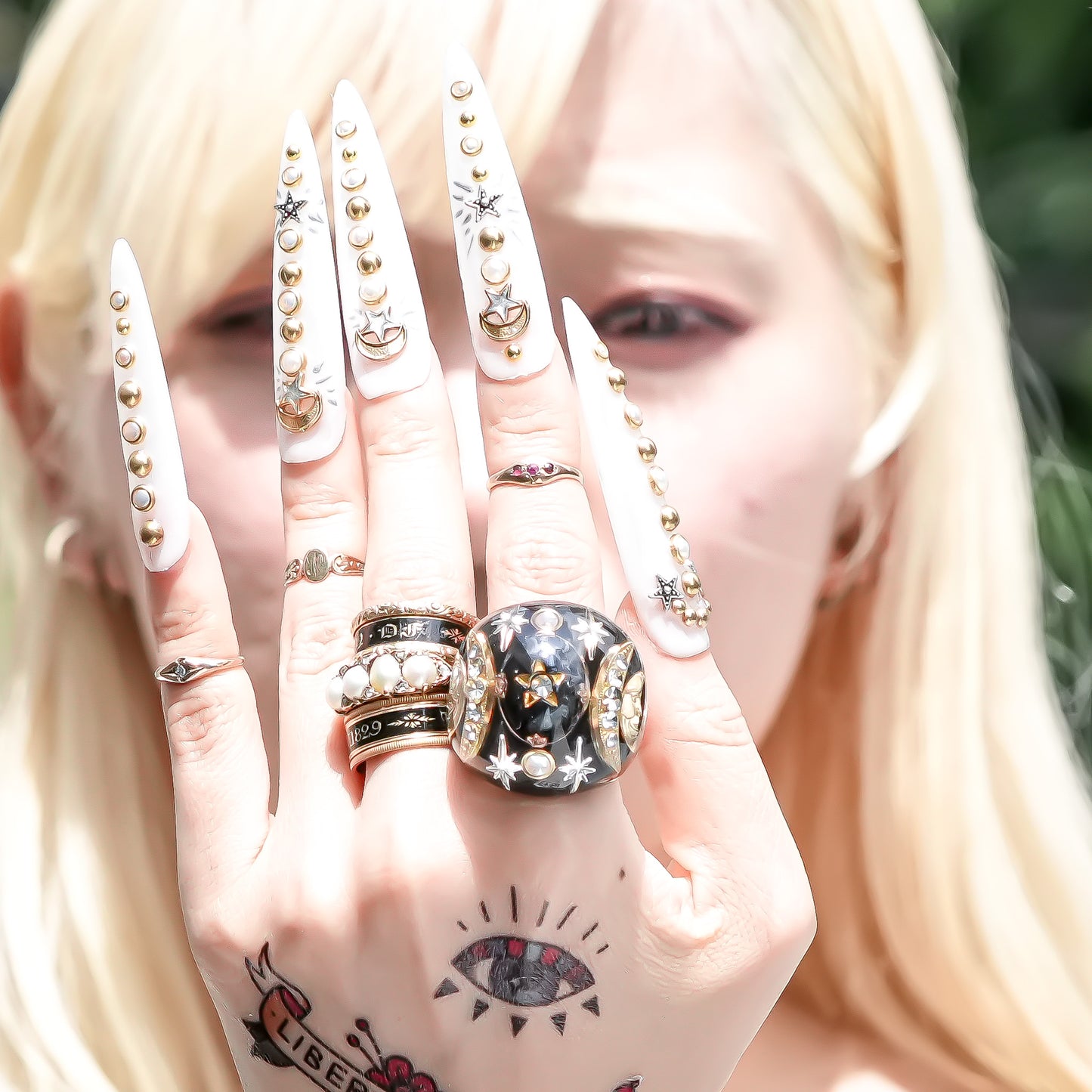 French Antique Night Sky Ring - Black × Gold / #10