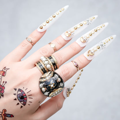 French Antique Night Sky Ring - Black × Gold / #10