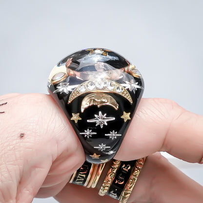 French Antique Night Sky Ring - Black × Gold / #10