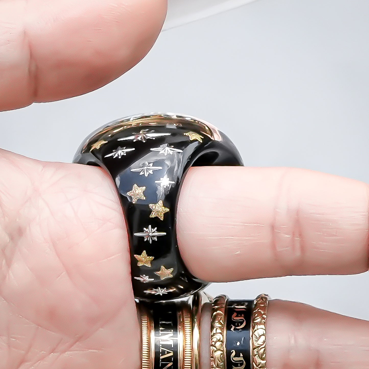 French Antique Night Sky Ring - Black × Gold / #10