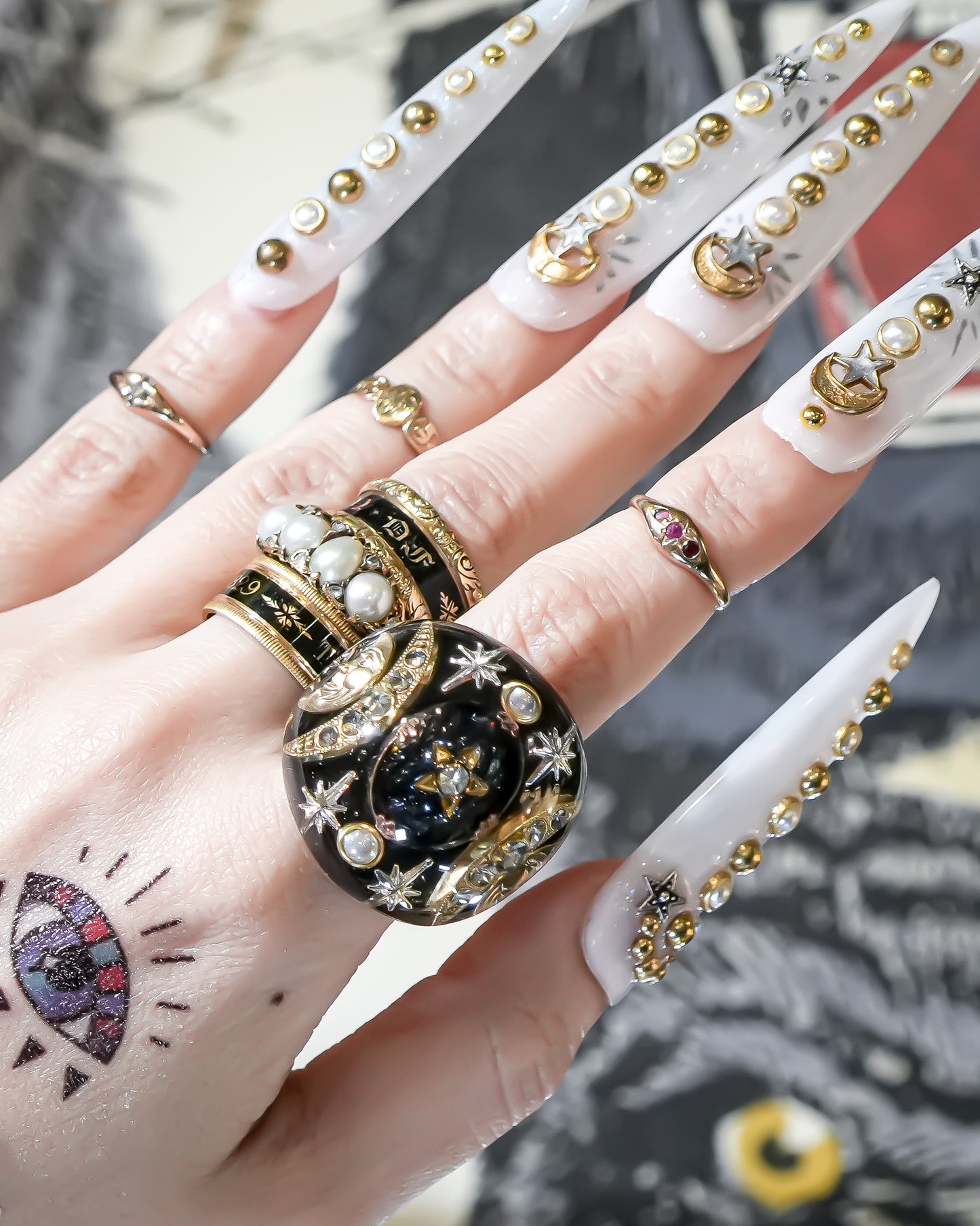 French Antique Night Sky Ring - Black × Gold / #10