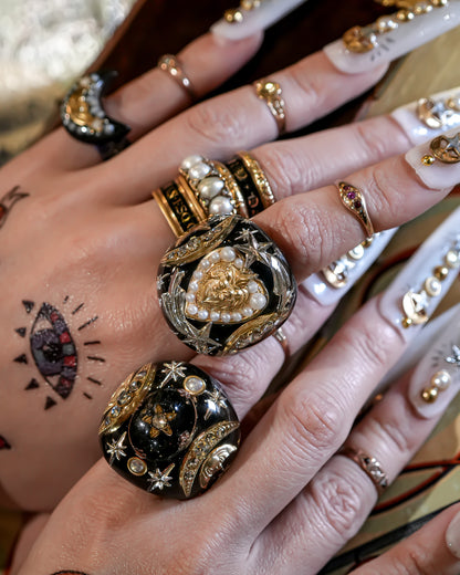 French Antique Heart Shooting Star Ring - Black × Gold / #12