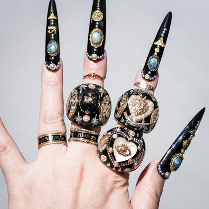 French Antique Heart Shooting Star Ring - Black × Gold / #12