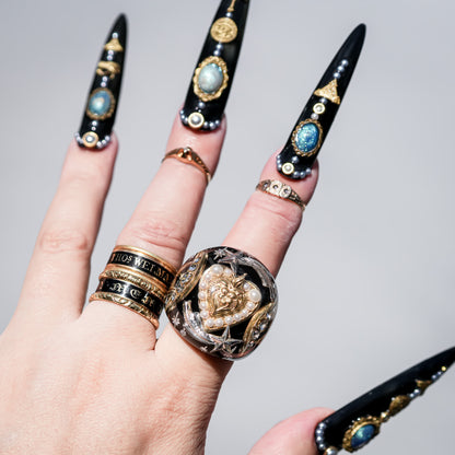 French Antique Heart Shooting Star Ring - Black × Gold / #12
