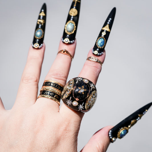 French Antique Night Sky Ring - Black × Gold / #10