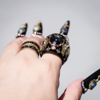 French Antique Night Sky Ring - Black × Gold / #10