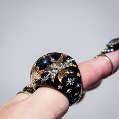 French Antique Night Sky Ring - Black × Gold / #10