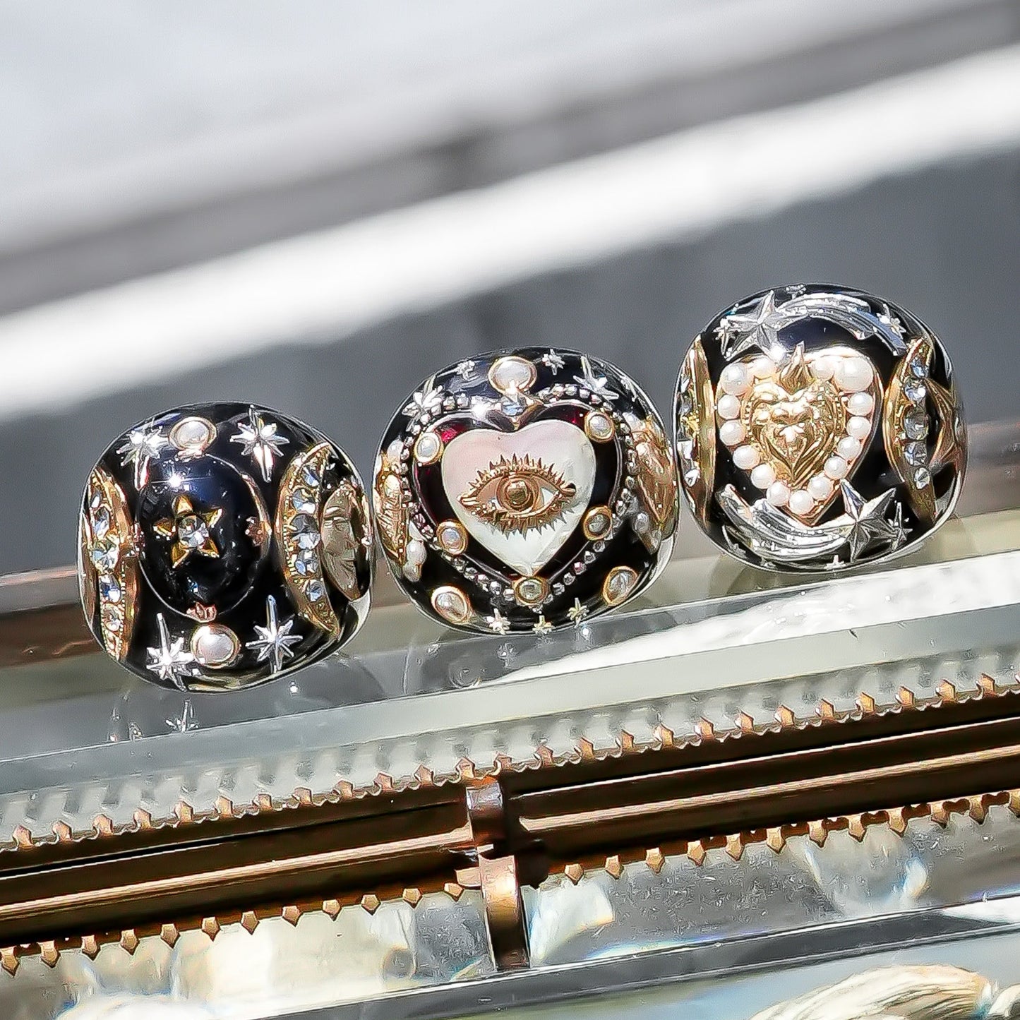 French Antique Heart Shooting Star Ring - Black × Gold / #12