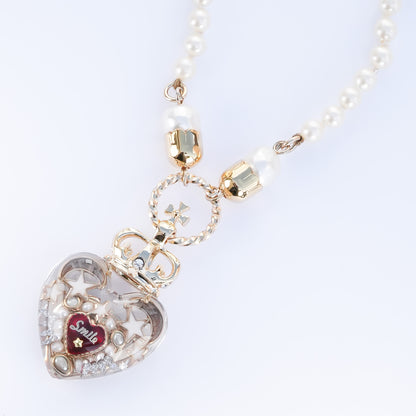 Crown Heart Majolica Pearl Necklace - Red2