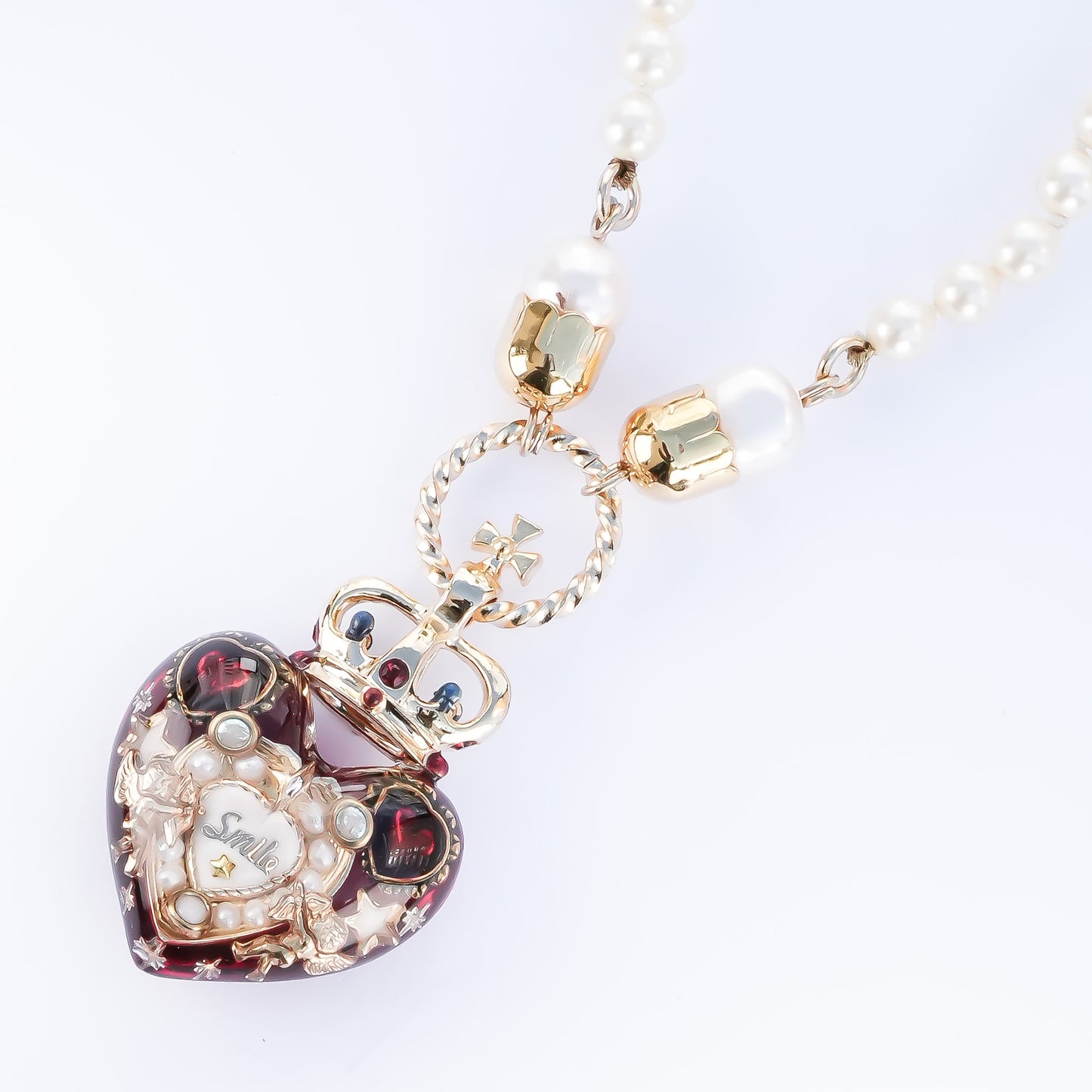 Crown Heart Majolica Pearl Necklace - Red1