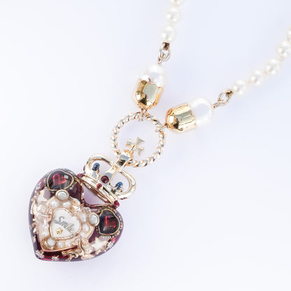 Crown Heart Majolica Pearl Necklace - Red1