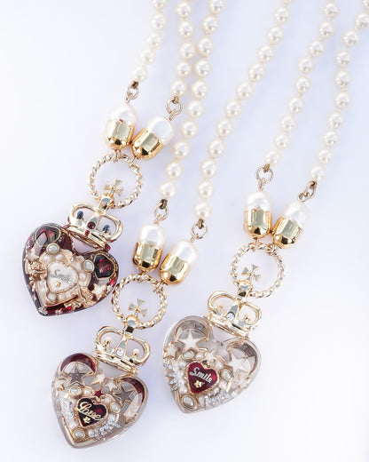 Crown Heart Majolica Pearl Necklace - Red1