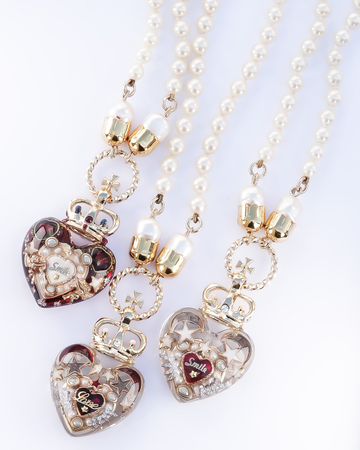 Crown Heart Majolica Pearl Necklace - Red3