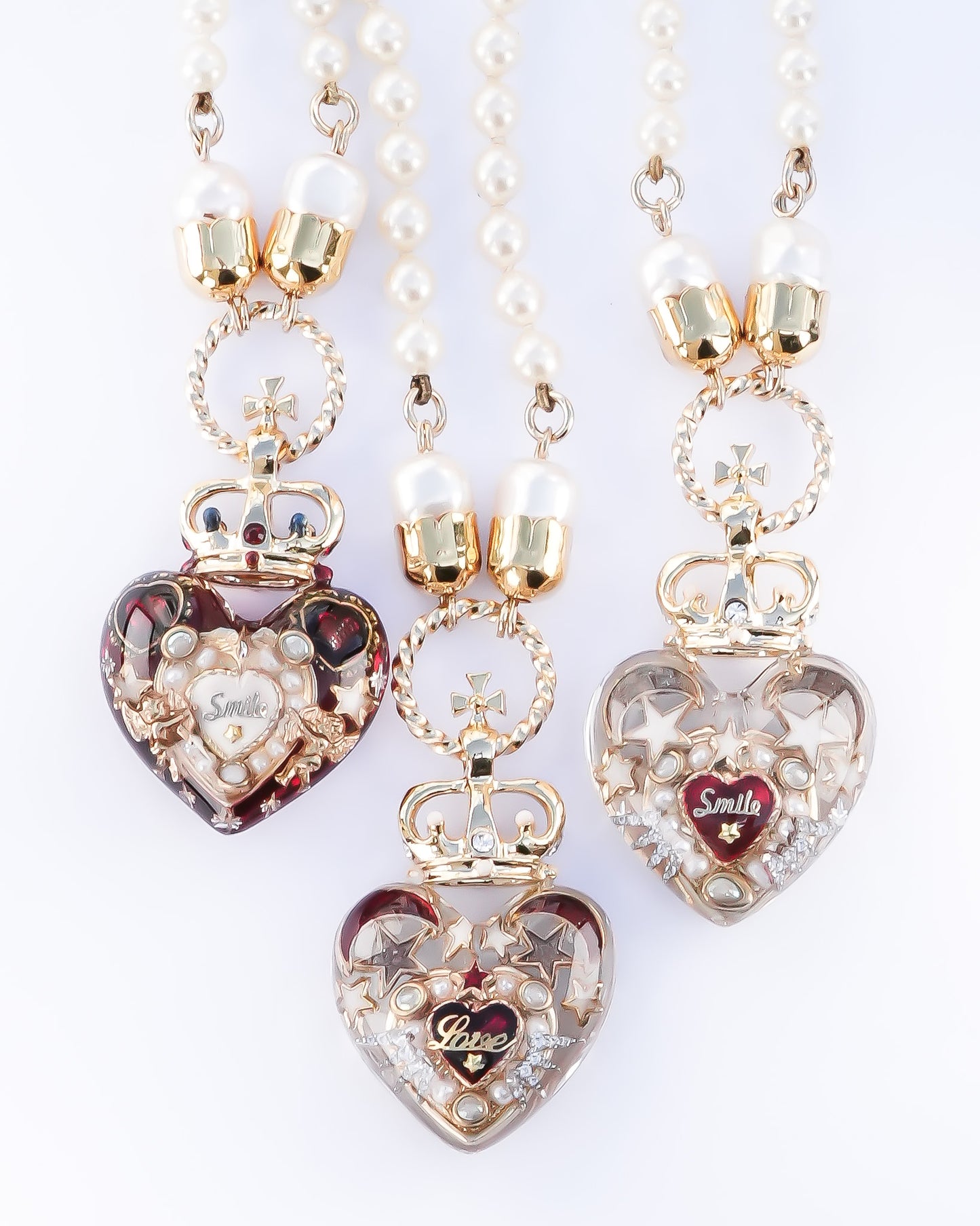 Crown Heart Majolica Pearl Necklace - Red1