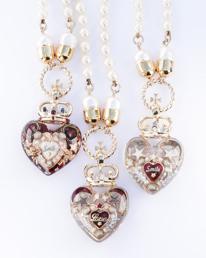Crown Heart Majolica Pearl Necklace - Red2