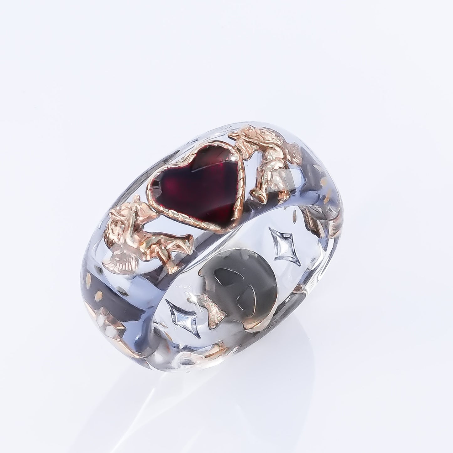 Cupid Heart Ring – Clear Dark Blue × Red Heart / #11
