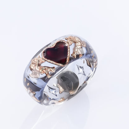 Cupid Heart Ring – Clear Dark Blue × Red Heart / #11