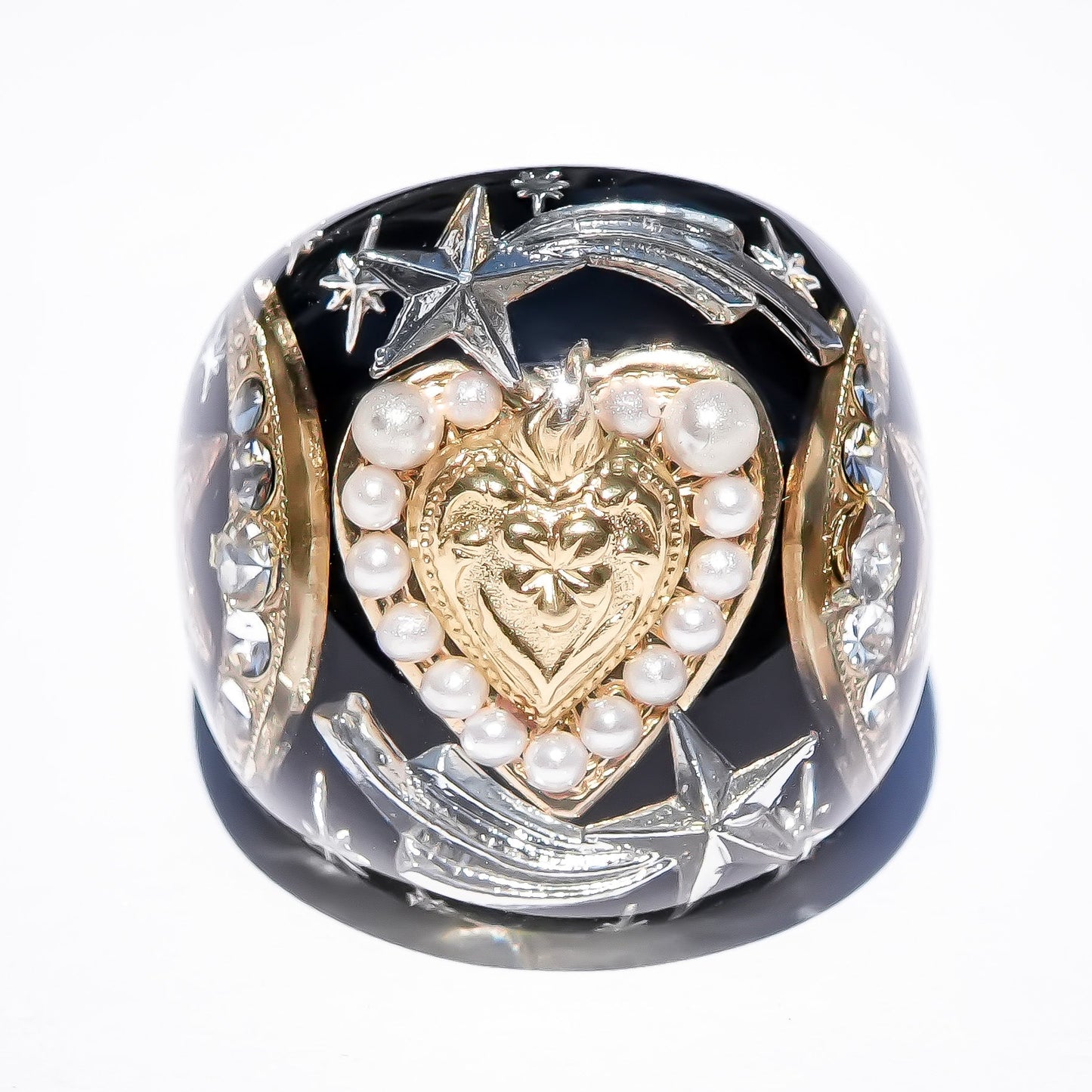 French Antique Heart Shooting Star Ring - Black × Gold / #12