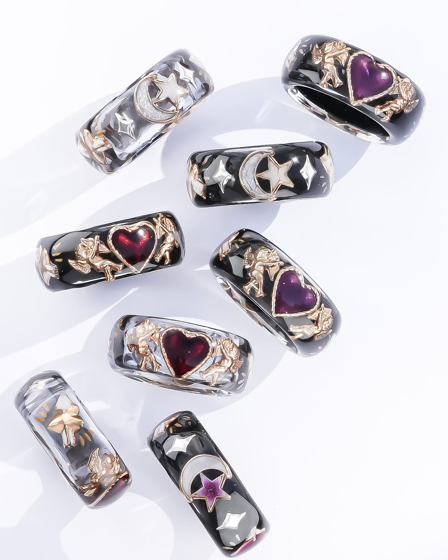 Cupid Heart Ring – Clear Dark Blue × Red Heart / #11