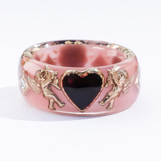 Cupid Heart Ring – Smoky Pink × Red Heart / #11